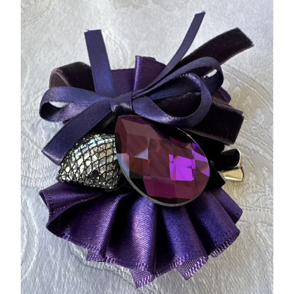 Care New York Ribbon Purple Pink Silver Hat Brooch/Hair Pin Steampunk NEW